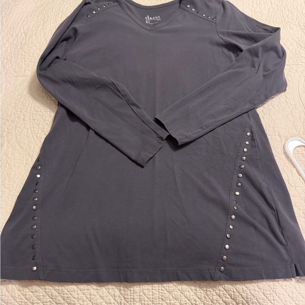 Chico's Charcoal Long Sleeve Top with Stud Accents